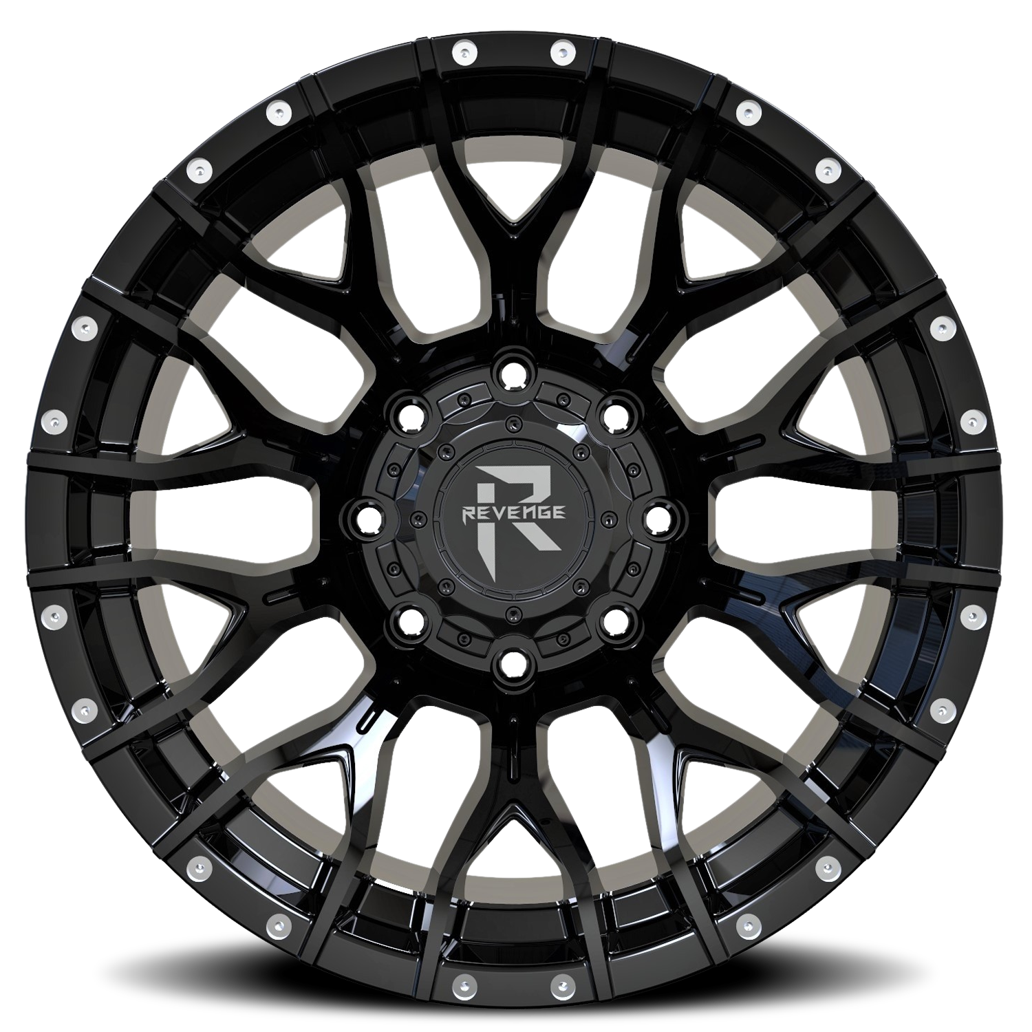 REVENGE OFFROAD RV201 22X12 -44 5X139.7/5X150 GLOSS BLACK RIVETS