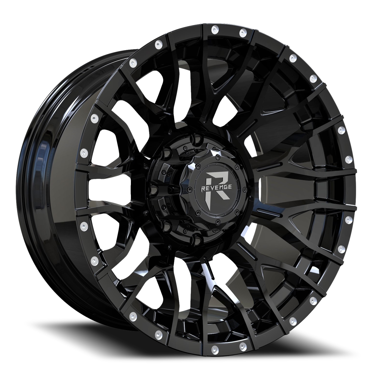 REVENGE OFFROAD RV201 20X10 -19 8X180 GLOSS BLACK RIVETS