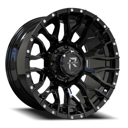 REVENGE OFFROAD RV201 20X9 0 8X180 GLOSS BLACK RIVETS