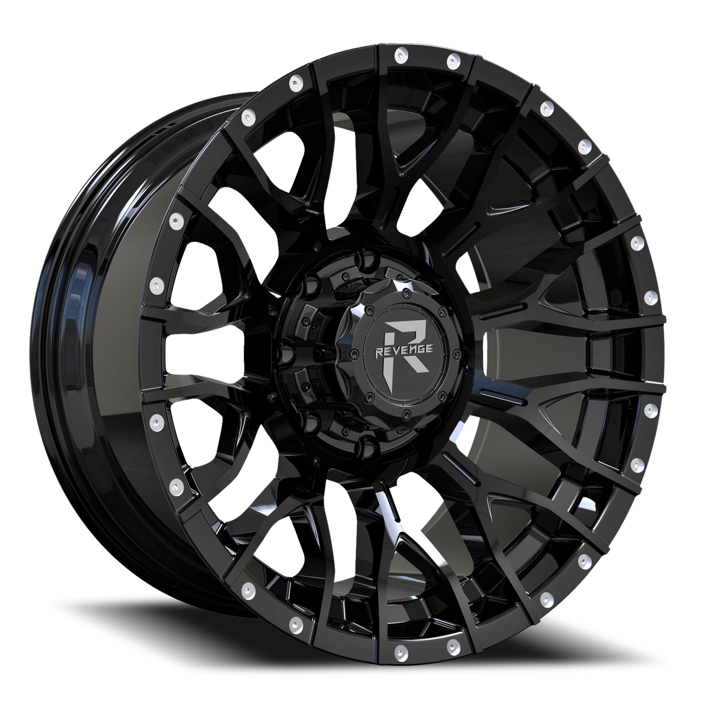 REVENGE OFFROAD RV201 22X12 -44 8X165.1 GLOSS BLACK RIVETS