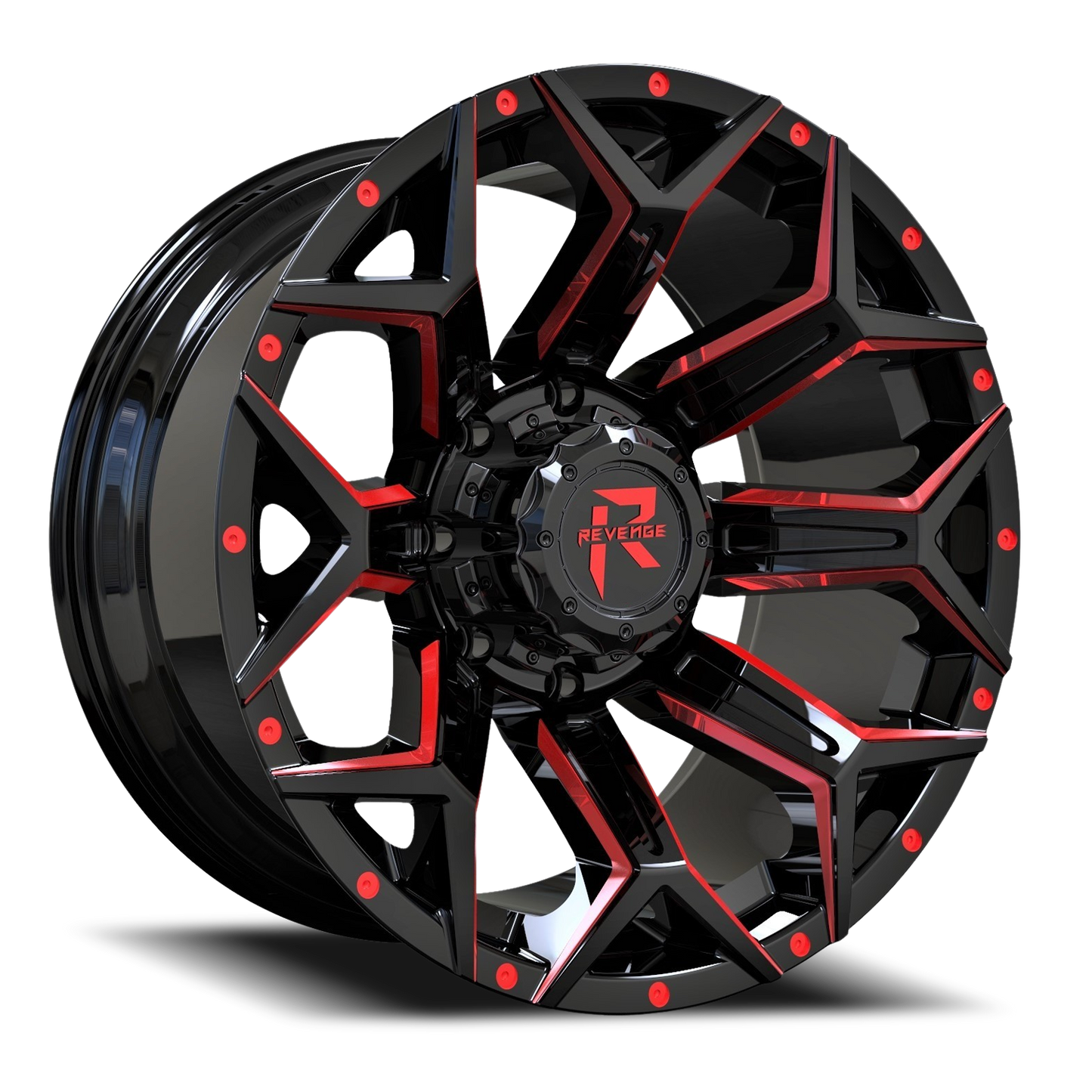 REVENGE OFFROAD RV202 22X12 -44 8X180 BLACK RED MILLED