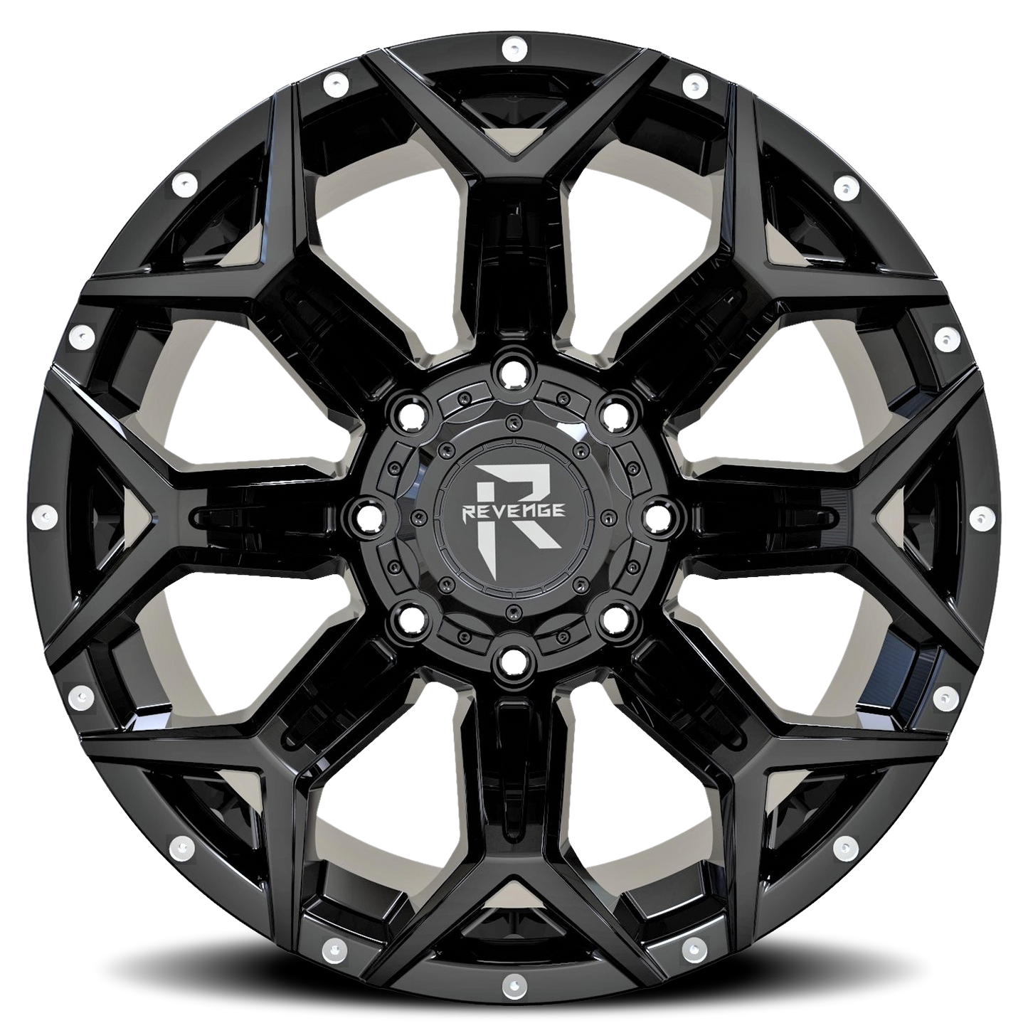 REVENGE OFFROAD RV202 20X9 0 5X139.7/5X150 GLOSS BLACK RIVETS