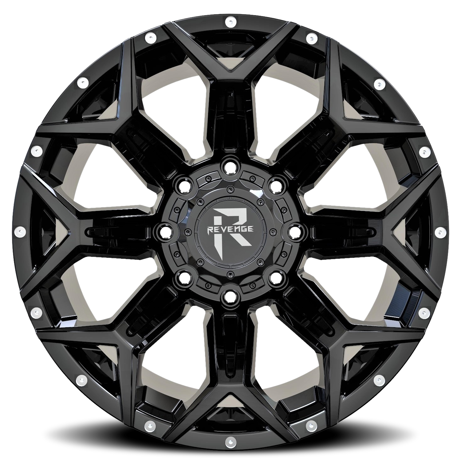 REVENGE OFFROAD RV202 22X12 -44 8X180 GLOSS BLACK RIVETS
