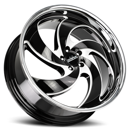 STRADA STREET CLASSICS C05 RETRO 5 22X10 20MM 5X115 GLOSS BLACK MILLED SS LIP | C05251520DGBMLSS