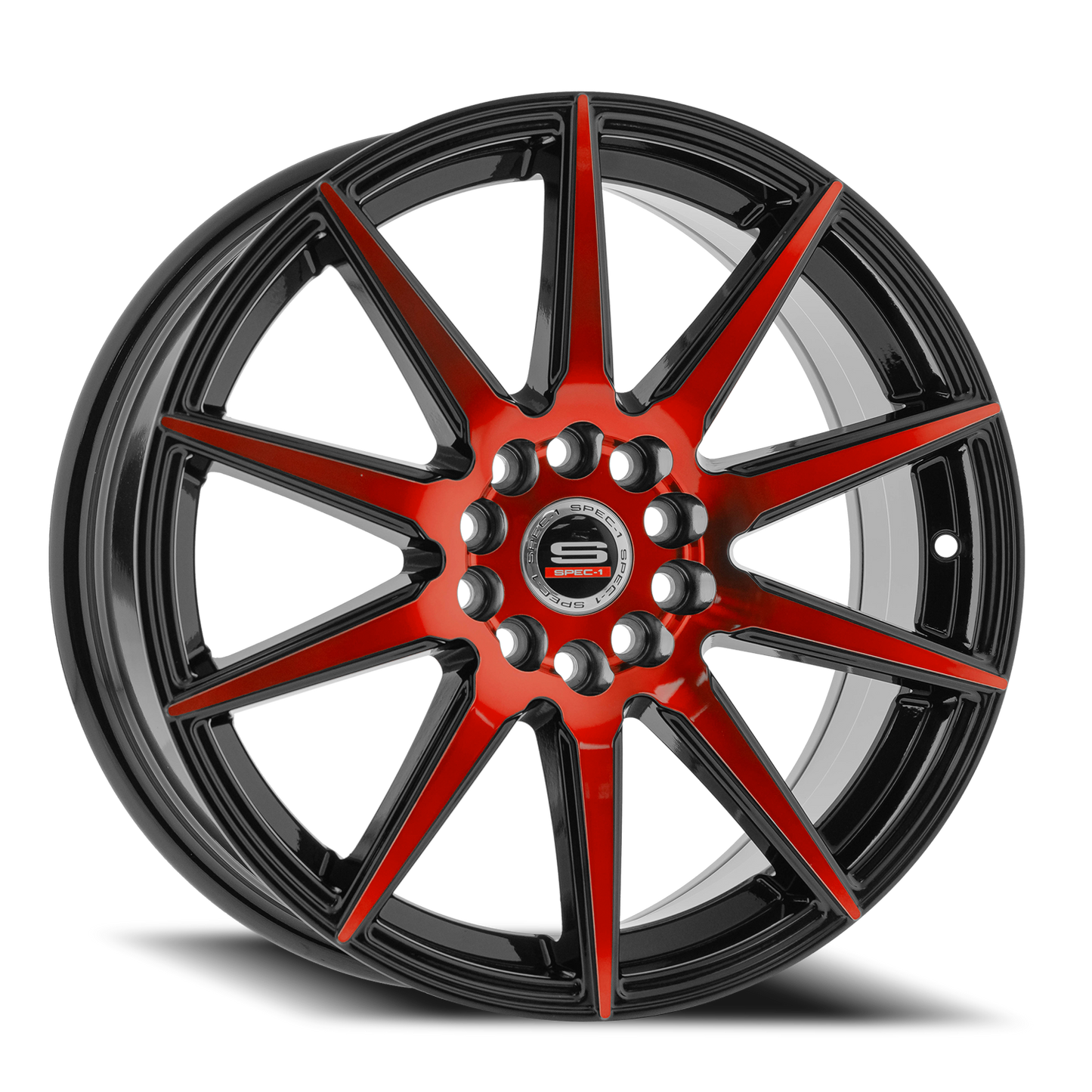 SPEC-1 SP-51 17X7.5 42 4X100/4X114.3 GLOSS BLACK & RED MACHINED