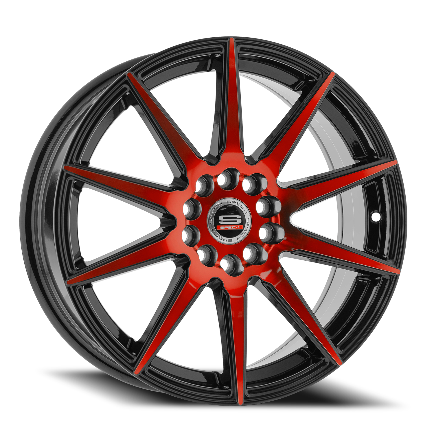 SPEC-1 SP-51 18X8 38 5X114.3/5X120 GLOSS BLACK & RED MACHINED