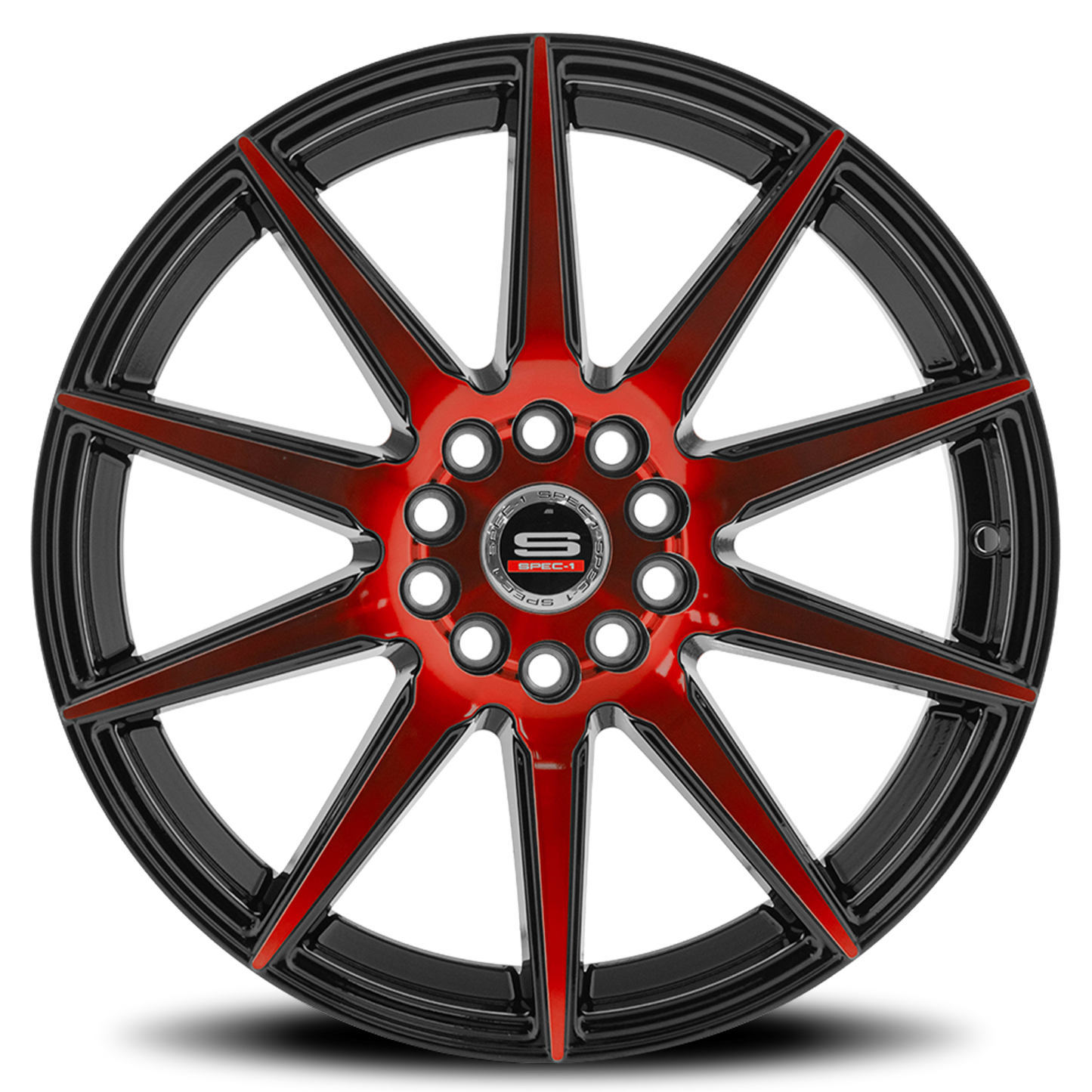 SPEC-1 SP-51 18X8 38 4X100/4X114.3 GLOSS BLACK & RED MACHINED