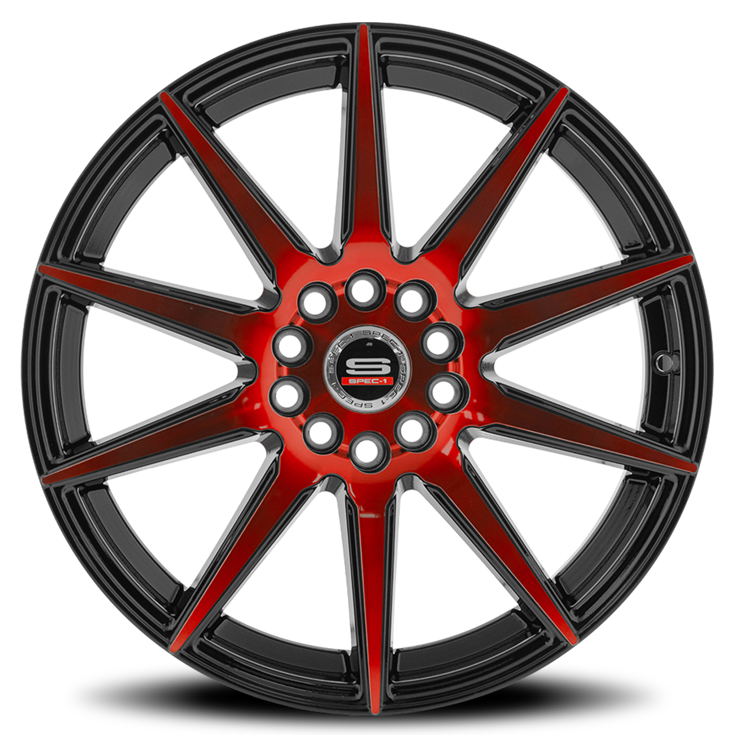 SPEC-1 SP-51 18X8 38 4X100/4X114.3 GLOSS BLACK & RED MACHINED