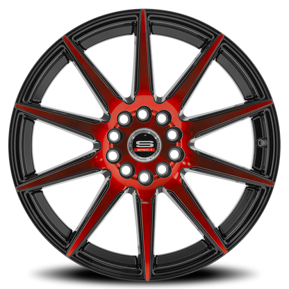 SPEC-1 SP-51 18X8 38 4X100/4X114.3 GLOSS BLACK & RED MACHINED