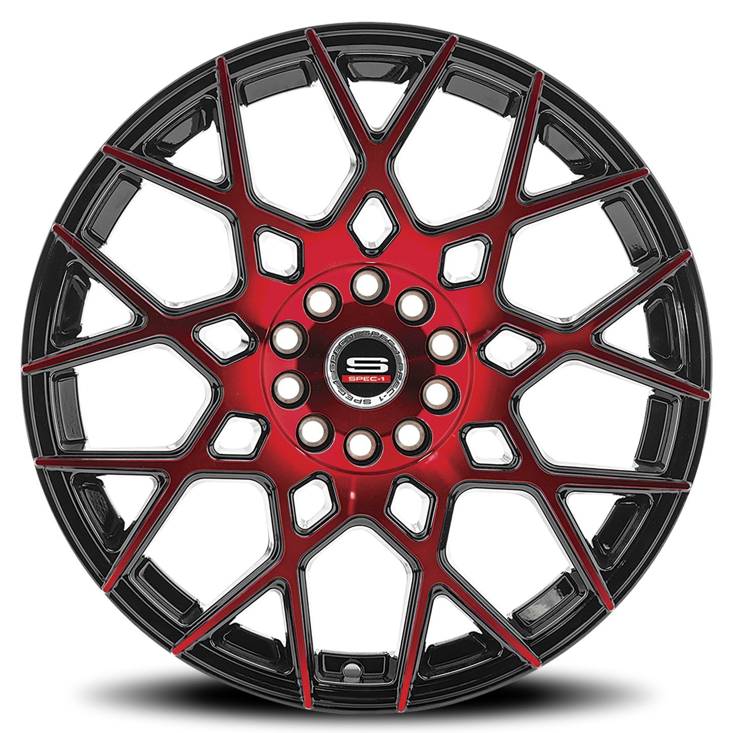 SPEC-1 SP-52 18X8 38 4X100/4X114.3 GLOSS BLACK & RED MACHINED