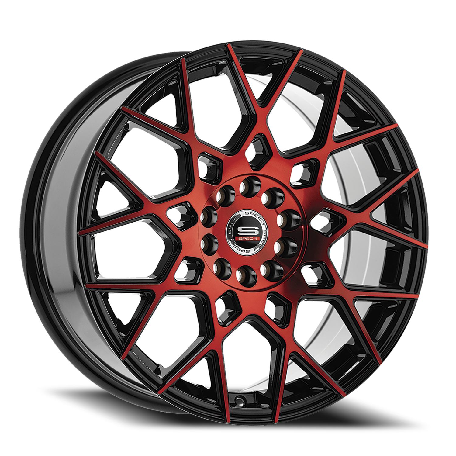 SPEC-1 SP-52 17X7.5 42 5X105/5X114.3 GLOSS BLACK & RED MACHINED