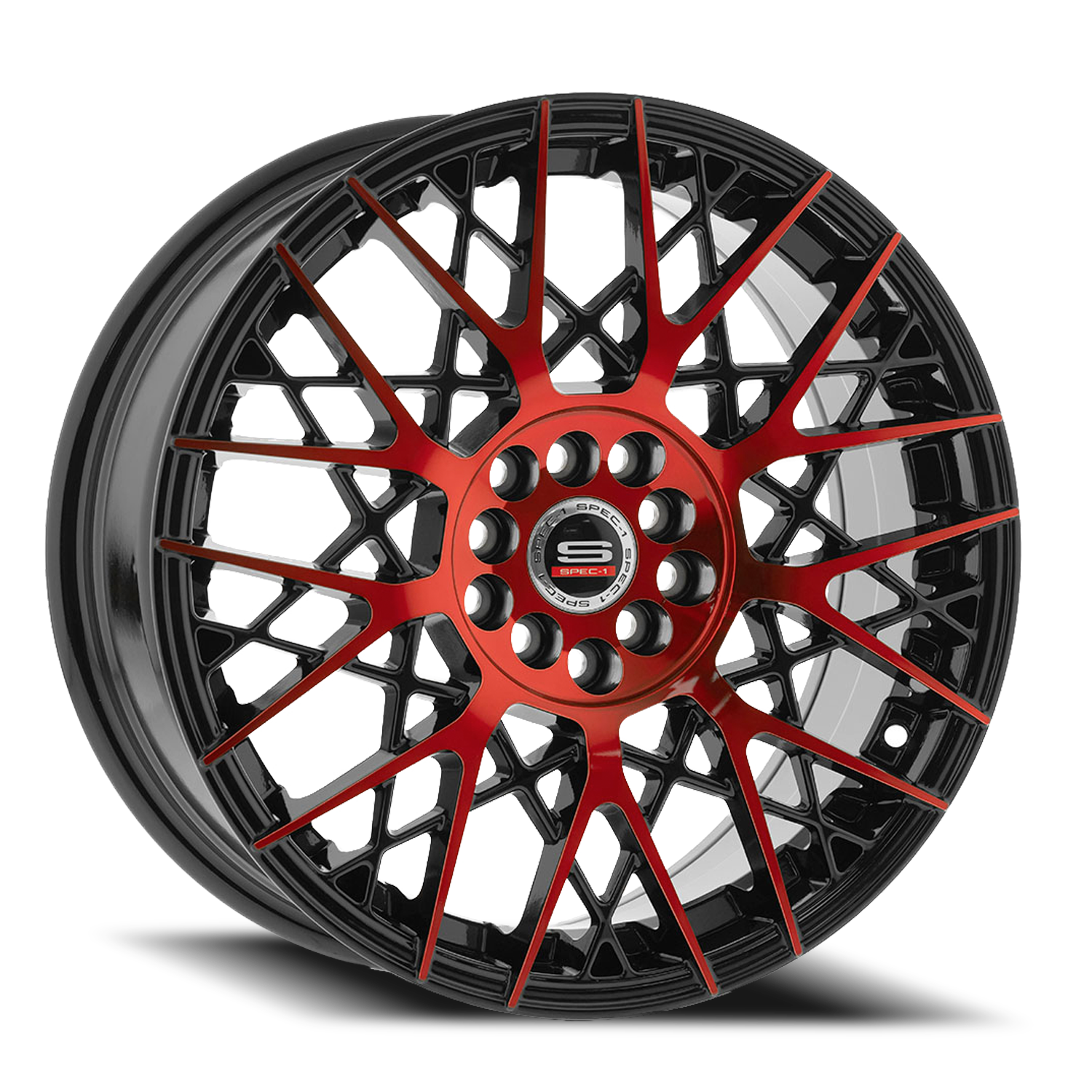 SPEC-1 SP-53 18X8 38 5X100/5X114.3 GLOSS BLACK & RED MACHINED