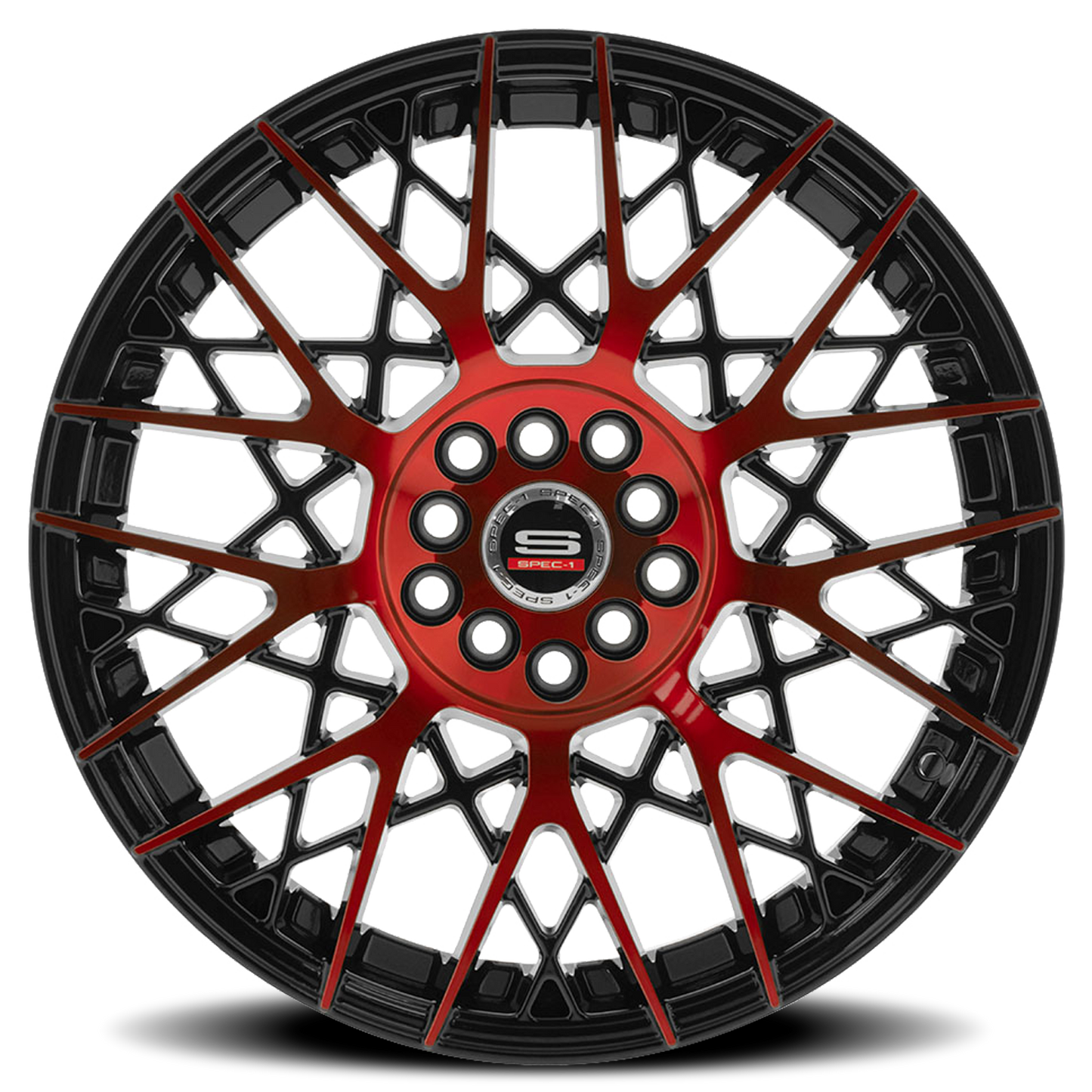 SPEC-1 SP-53 18X8 38 5X100/5X114.3 GLOSS BLACK & RED MACHINED