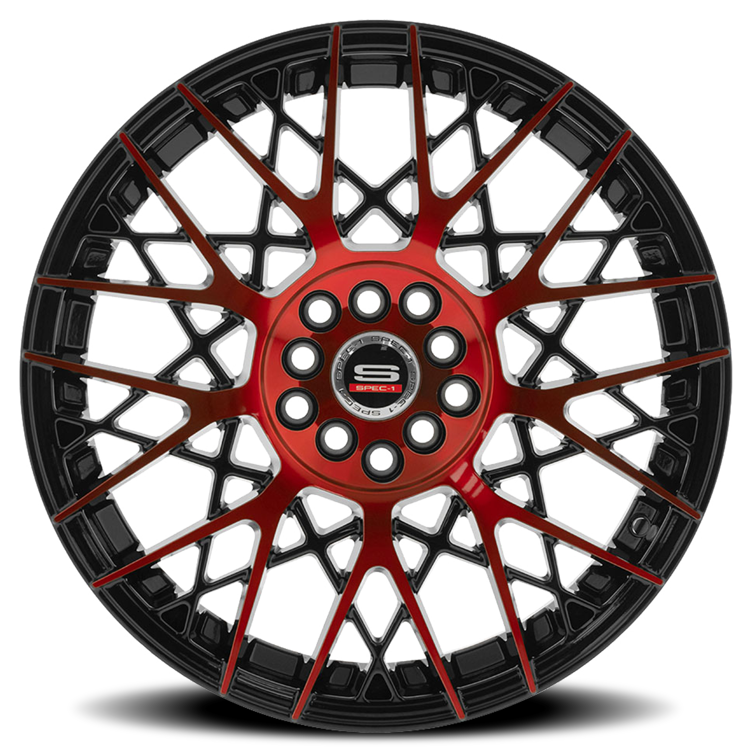 SPEC-1 SP-53 18X8 38 5X100/5X114.3 GLOSS BLACK & RED MACHINED