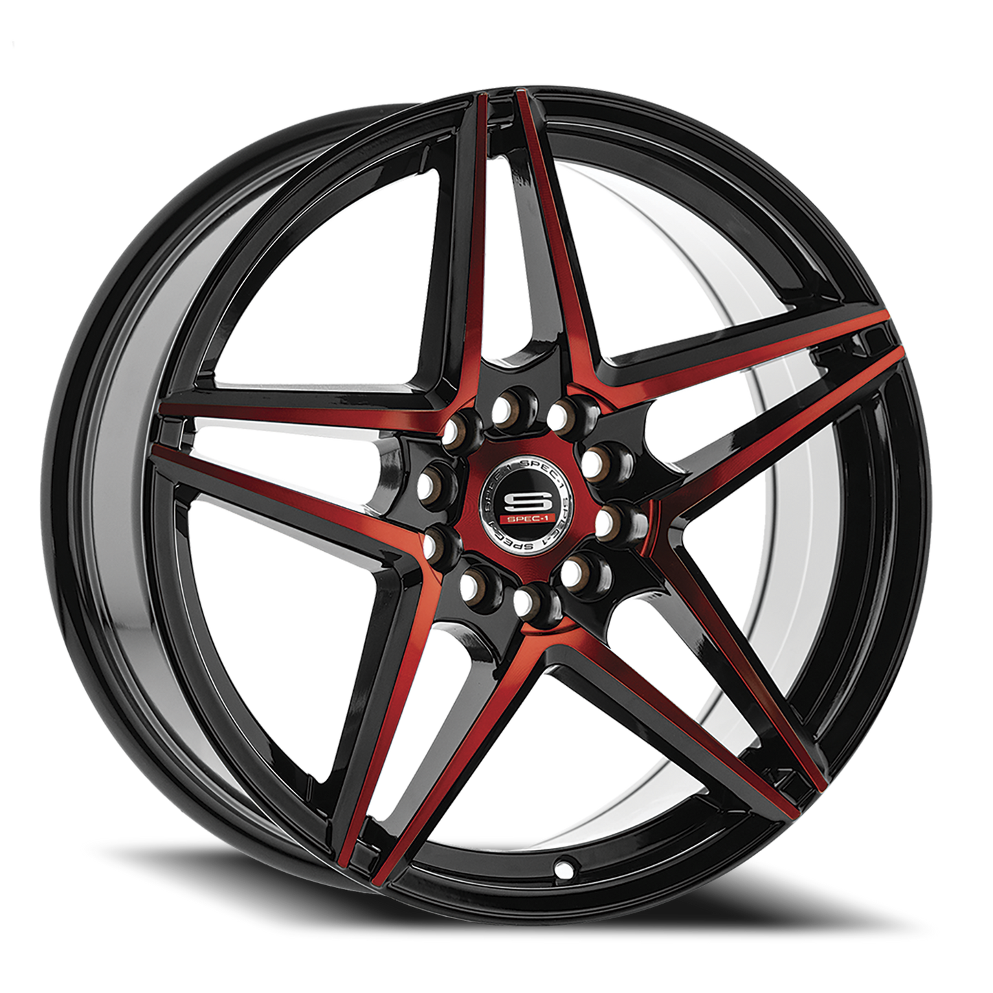 SPEC-1 SP-54 18X8 38 4X100/4X114.3 GLOSS BLACK & RED MACHINED