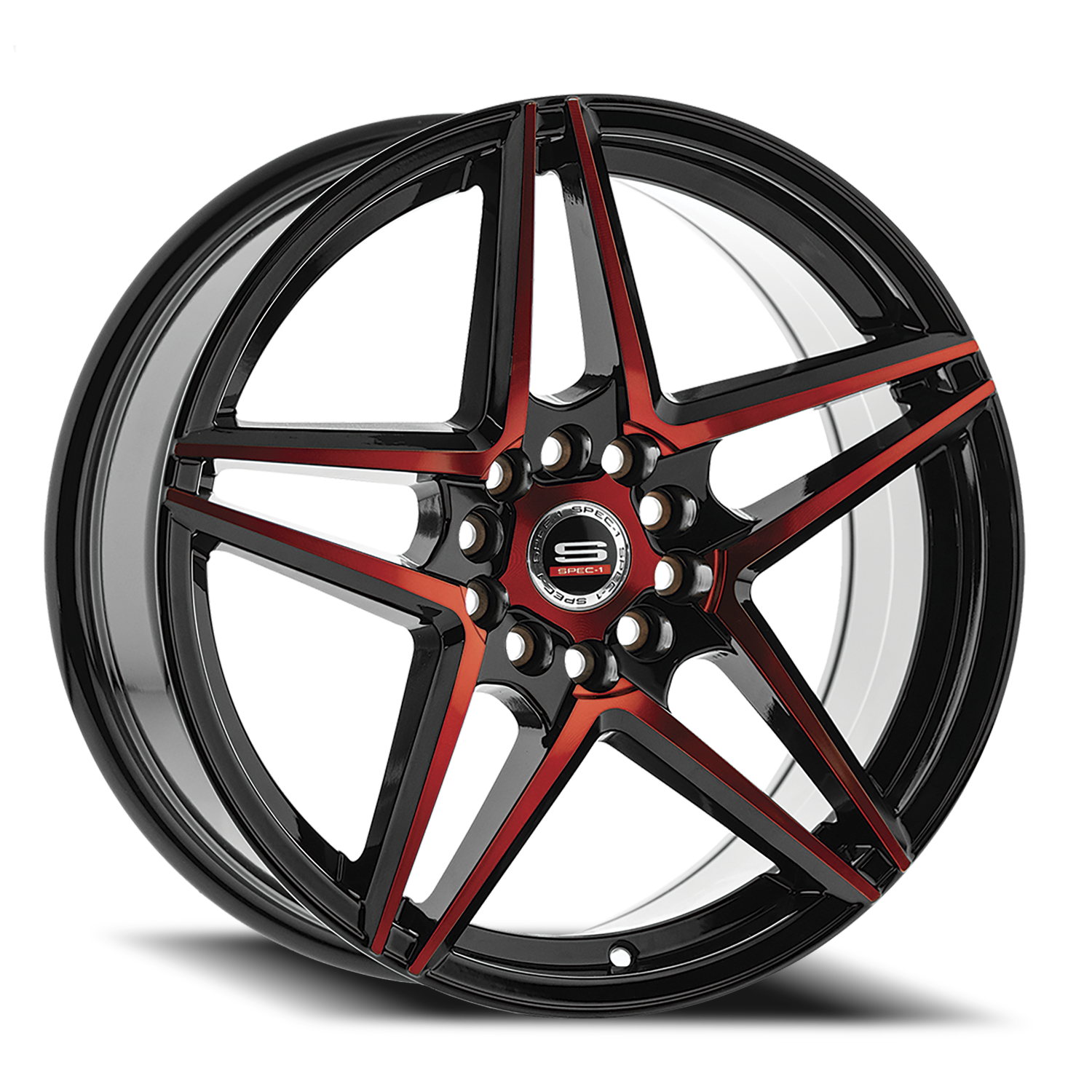 SPEC-1 SP-54 18X8 38 4X100/4X114.3 GLOSS BLACK & RED MACHINED