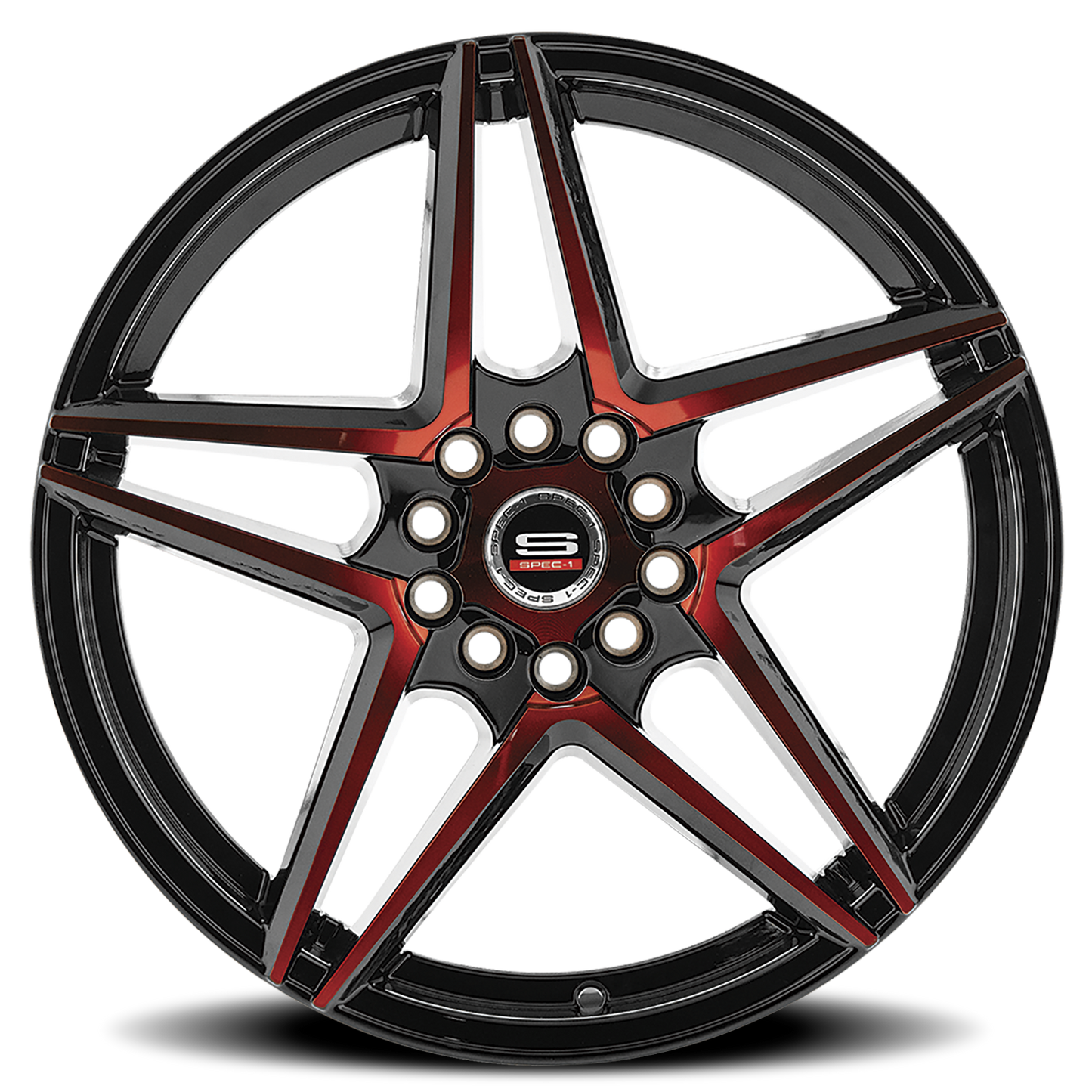 SPEC-1 SP-54 18X8 38 4X100/4X114.3 GLOSS BLACK & RED MACHINED