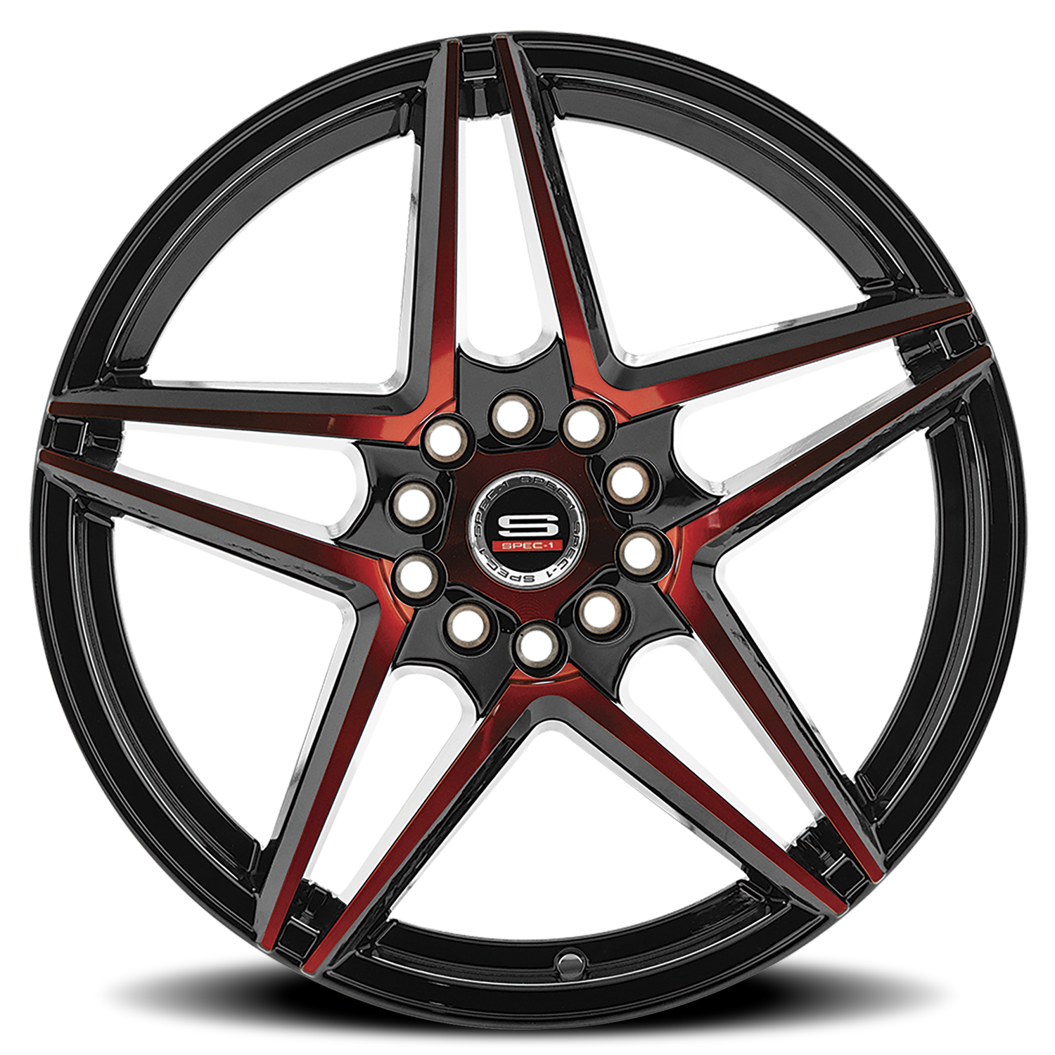 SPEC-1 SP-54 18X8 38 4X100/4X114.3 GLOSS BLACK & RED MACHINED