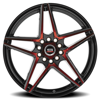 SPEC-1 SP-54 18X8 38 4X100/4X114.3 GLOSS BLACK & RED MACHINED