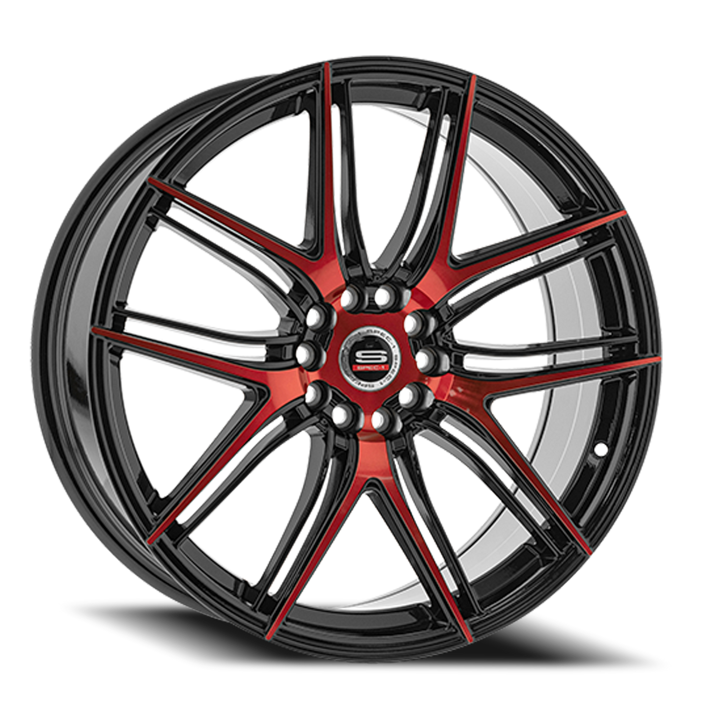 SPEC-1 SP-56 18X8 38 4X100/4X114.3 GLOSS BLACK & RED MACHINED