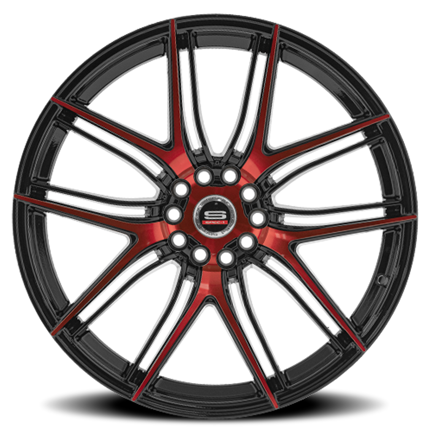 SPEC-1 SP-56 18X8 38 4X100/4X114.3 GLOSS BLACK & RED MACHINED