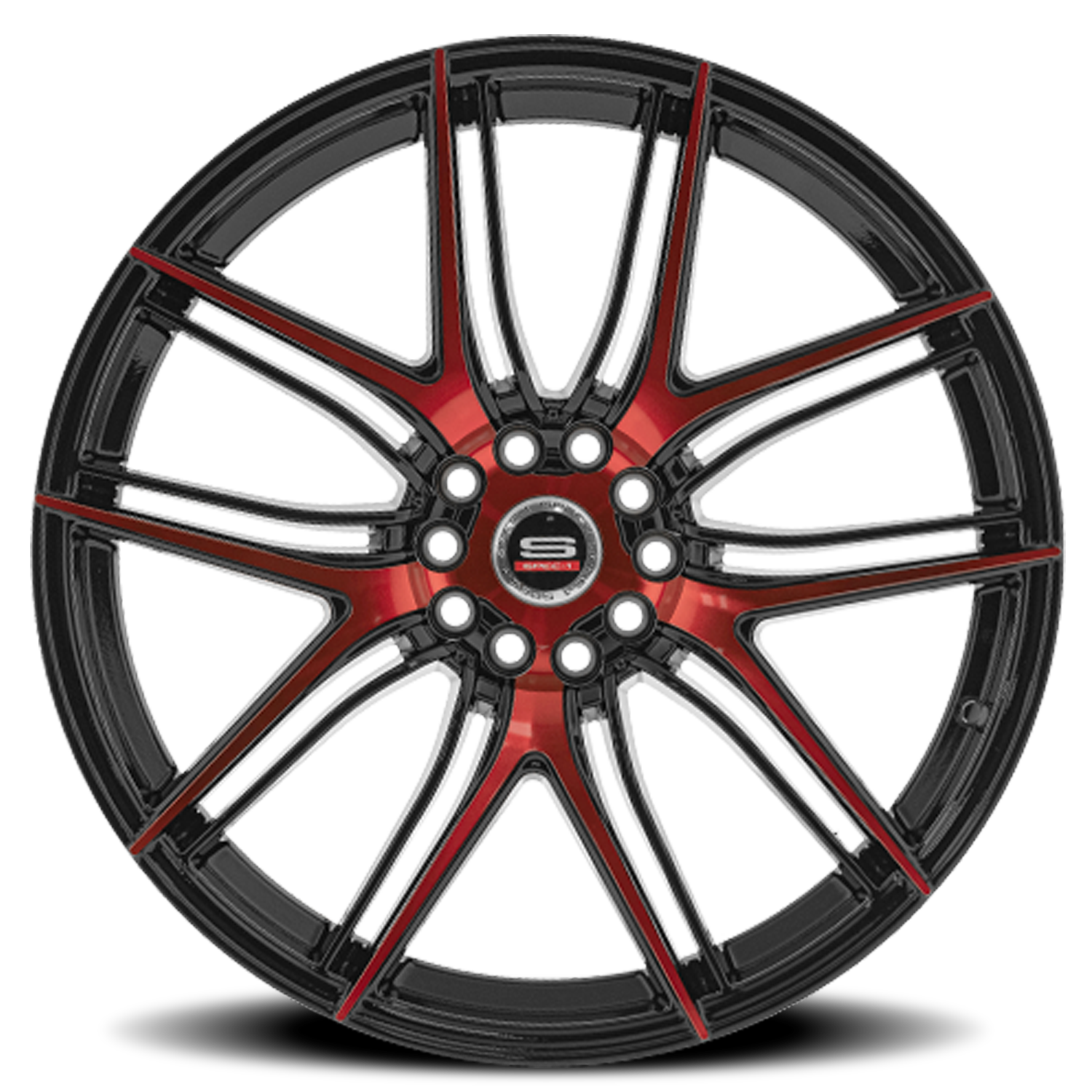 SPEC-1 SP-56 18X8 38 4X100/4X114.3 GLOSS BLACK & RED MACHINED