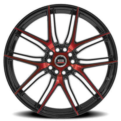 SPEC-1 SP-56 18X8 38 4X100/4X114.3 GLOSS BLACK & RED MACHINED