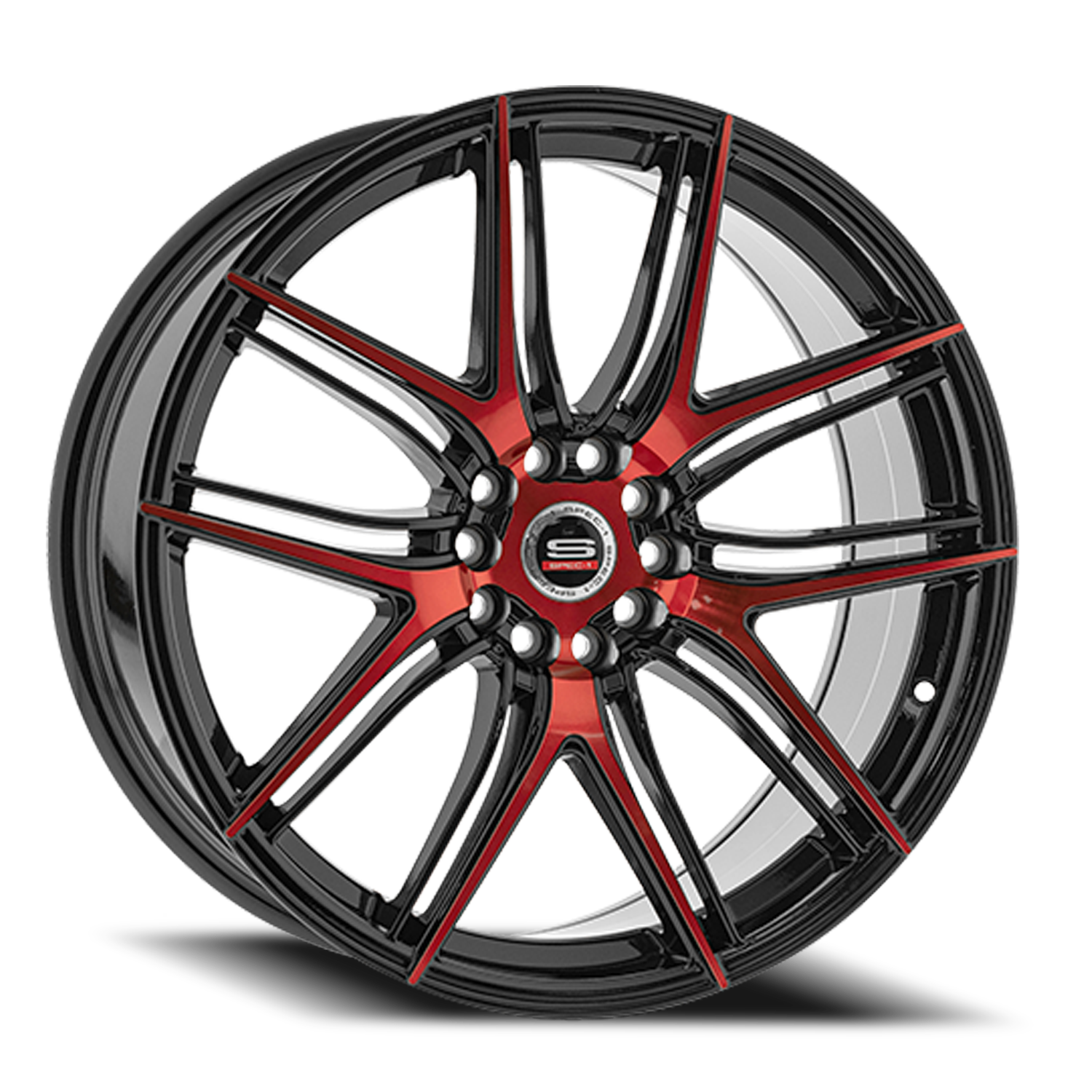 SPEC-1 SP-56 17X7.5 42 5X112/5X114.3 GLOSS BLACK & RED MACHINED