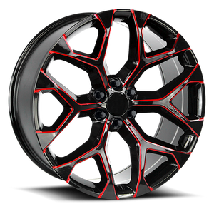 Strada Wheel Replicas Snowflake R176 24x10 31 6x139.7 Gloss Black Candy Red Milled