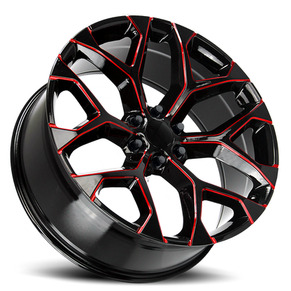 Strada Wheel Replicas Snowflake R176 22x9 31 6x139.7 Gloss Black Candy Red Milled