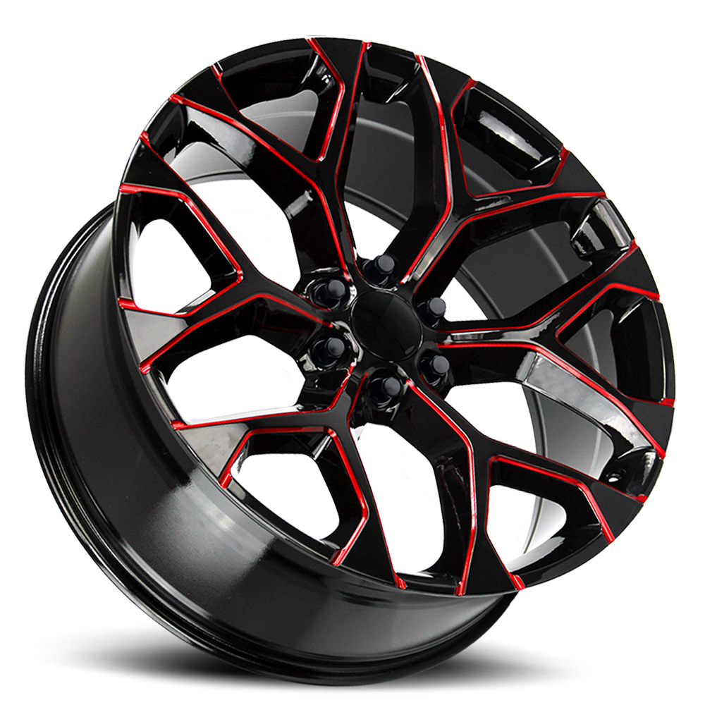 Strada Wheel Replicas Snowflake R176 24x10 31 6x139.7 Gloss Black Candy Red Milled