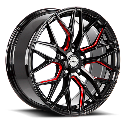 SHIFT H33 SPRING 22X9 32MM 5X112 GLOSS BLACK CANDY RED MILLED | H33251232GBMLR