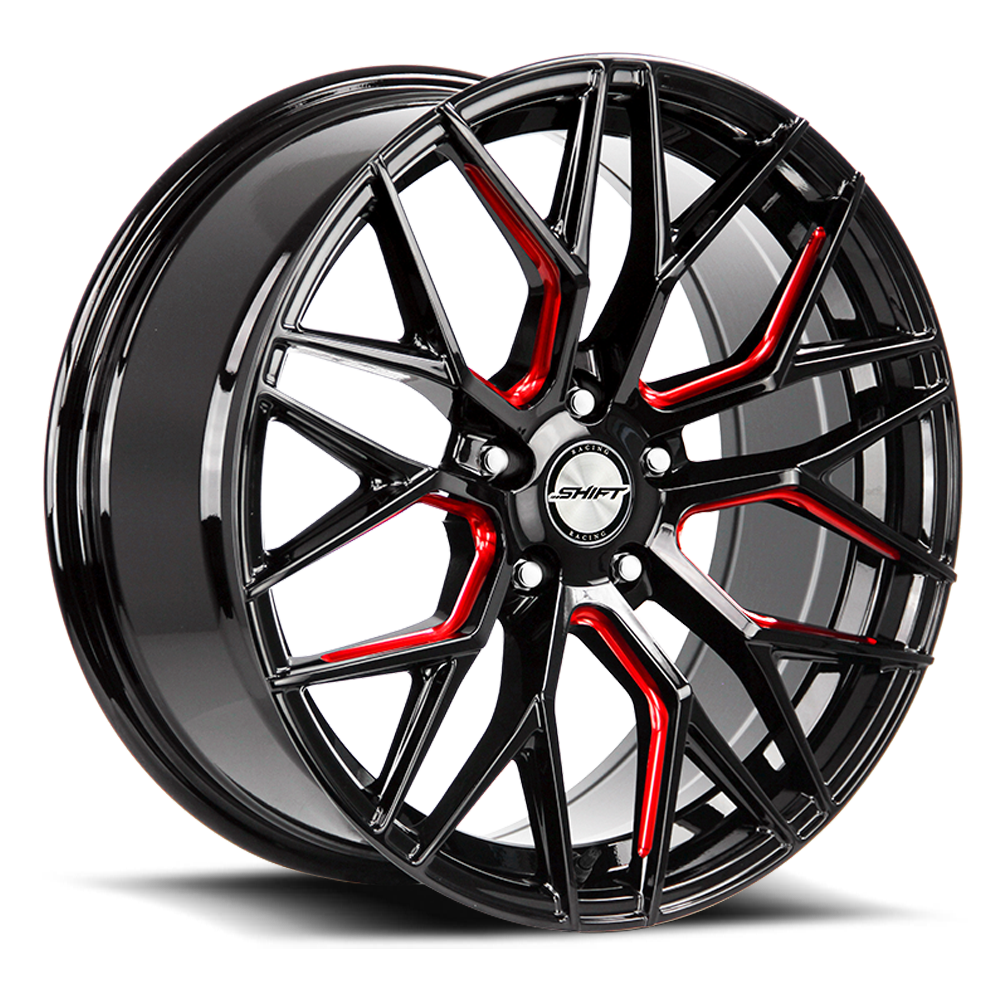 SHIFT H33 SPRING 18X8 35MM 5X114.3 GLOSS BLACK CANDY RED MILLED | H33851435GBMLR