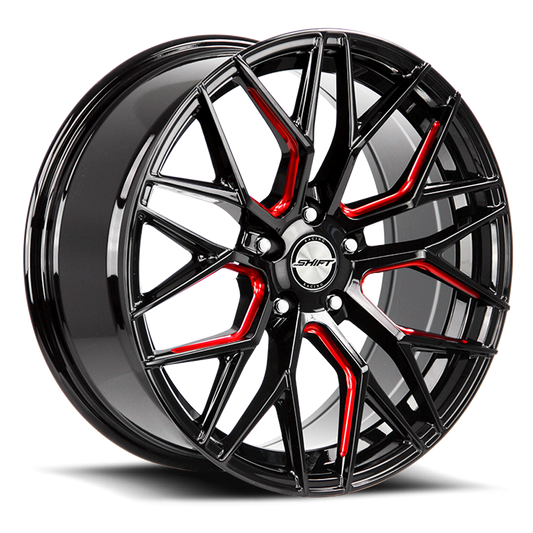 SHIFT H33 SPRING 18X8 35MM 5X114.3 GLOSS BLACK CANDY RED MILLED | H33851435GBMLR