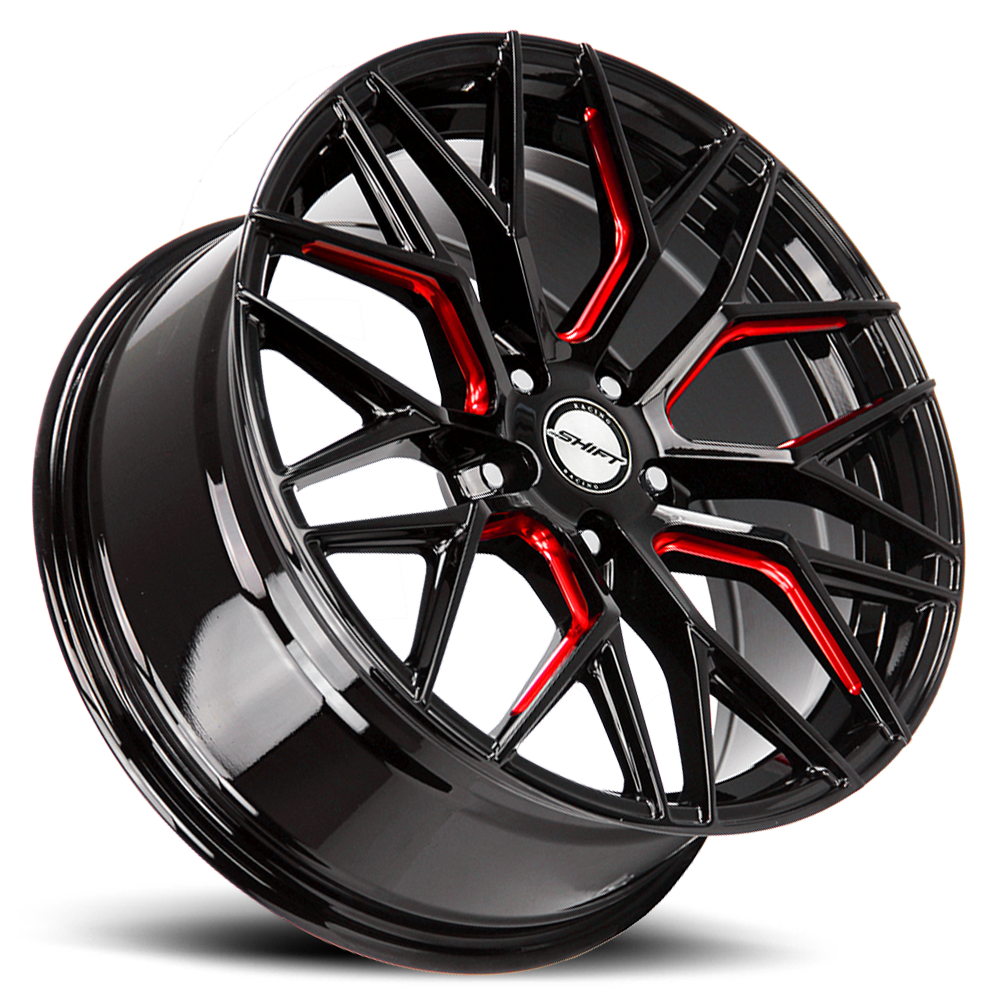 SHIFT H33 SPRING 18X8 35MM 5X114.3 GLOSS BLACK CANDY RED MILLED | H33851435GBMLR