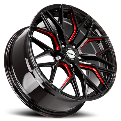 SHIFT H33 SPRING 18X8 35MM 5X114.3 GLOSS BLACK CANDY RED MILLED | H33851435GBMLR