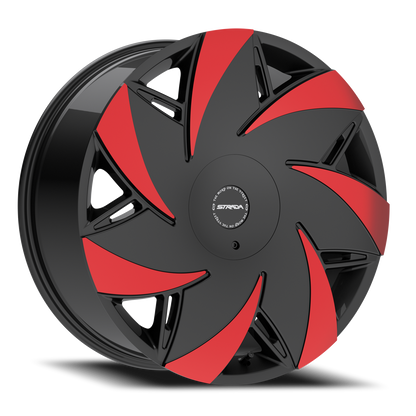 STRADA S67 TURBINA 24X9.5 15MM 5X115/5X120 GLOSS BLACK MACHINED RED TIPS | S6749551615GBMRT