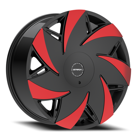 STRADA S67 TURBINA 22X9 24MM 6X135/6X139.7 GLOSS BLACK MACHINED RED TIPS | S6729060724GBMRT