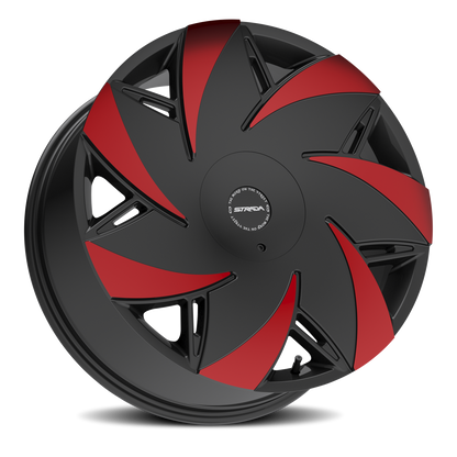 STRADA S67 TURBINA 24X9.5 15MM 5X115/5X120 GLOSS BLACK MACHINED RED TIPS | S6749551615GBMRT