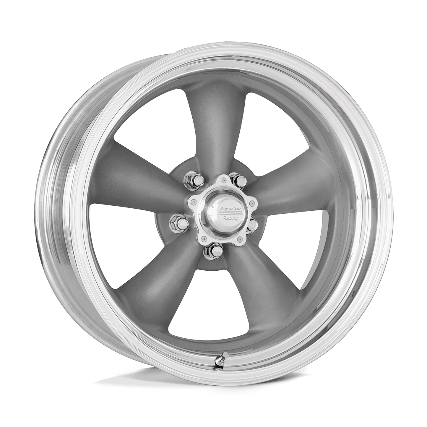 American Racing Vintage VN205 CLASSIC TORQ THRUST II - 15x12 -76mm 5x120.65 TORQ THRUST GRAY W/ POLISH LIP Wheel | VNCL2055126135