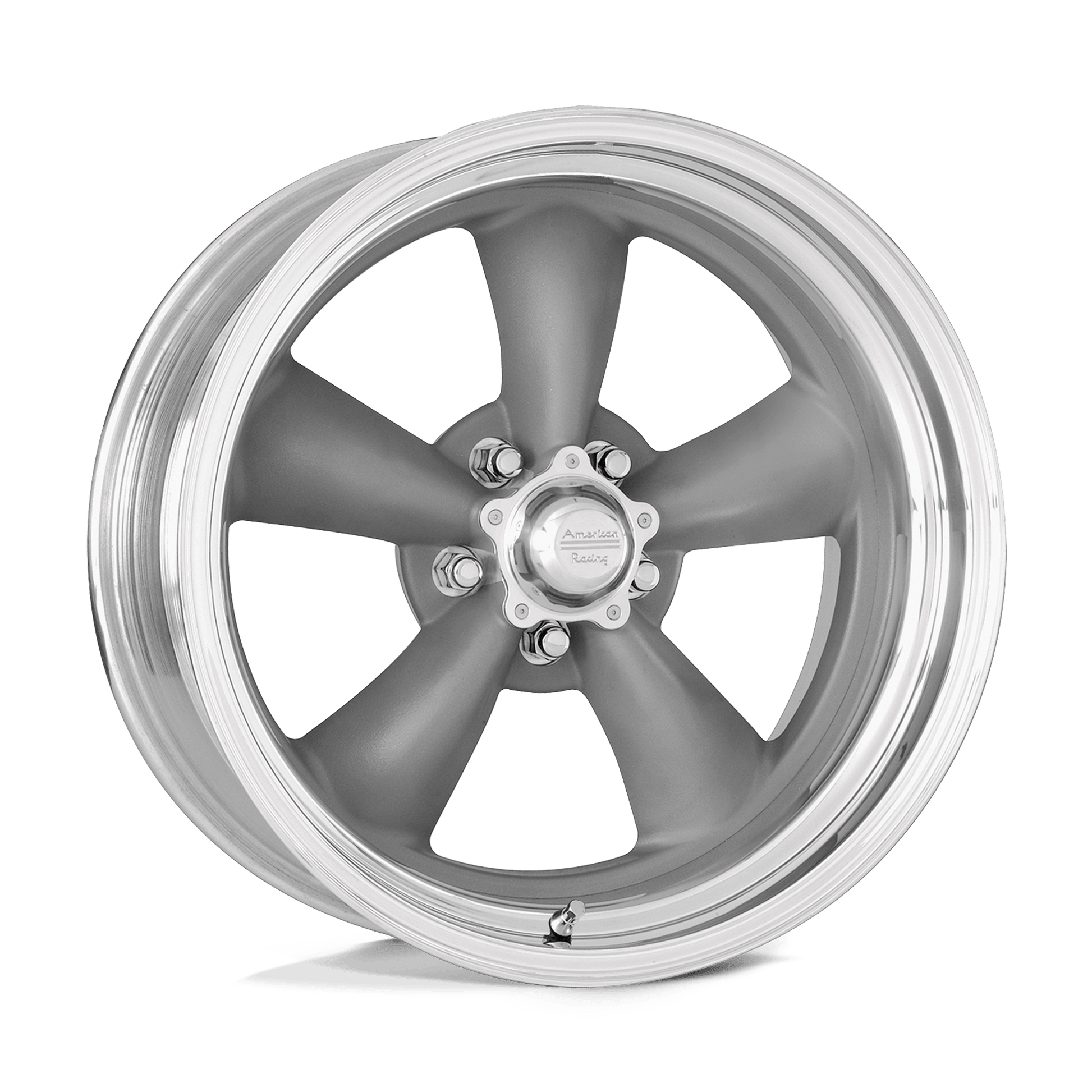 American Racing Vintage VN205 CLASSIC TORQ THRUST II - 15x12 -76mm 5x120.65 TORQ THRUST GRAY W/ POLISH LIP Wheel | VNCL2055126135