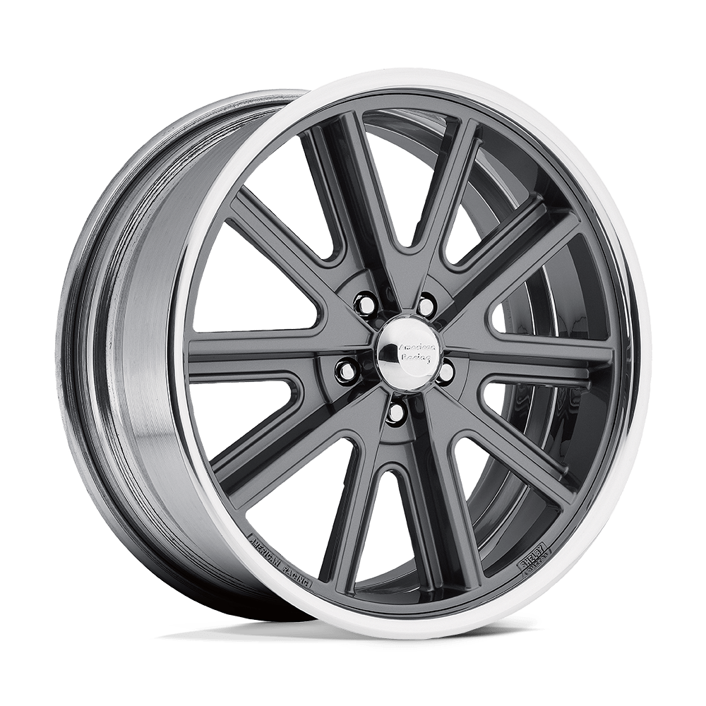 AMERICAN RACING VINTAGE VN407 COBRA 18x8 0 5x114.3 TWO-PC MAG GRAY POLISH BARREL