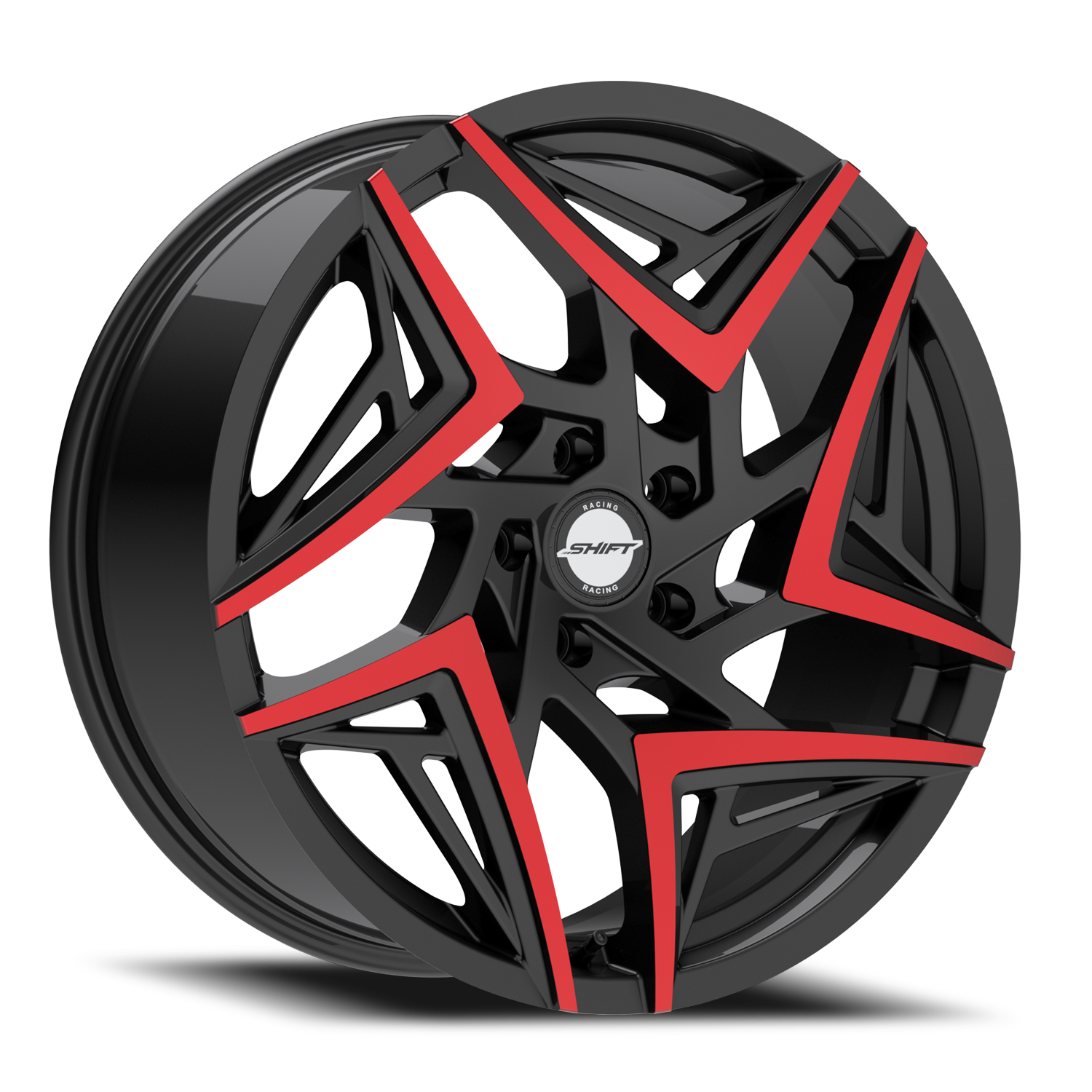 SHIFT H36 VALVE 18X8.5 35MM 5X114.3 GLOSS BLACK MACHINED RED TIPS | H3688551435GBMRT