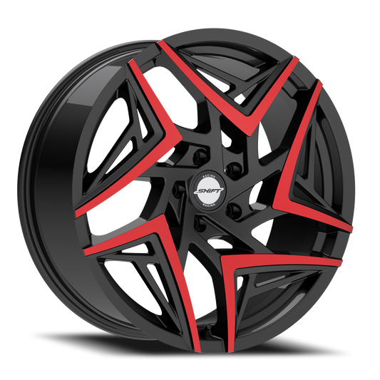 SHIFT H36 VALVE 20X8.5 35MM 5X108 GLOSS BLACK MACHINED RED TIPS | H3608550835GBMRT