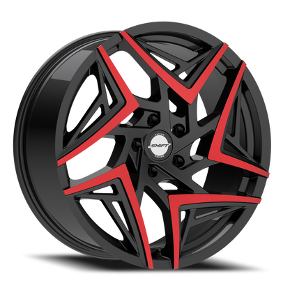 SHIFT H36 VALVE 20X8.5 35MM 5X114.3 GLOSS BLACK MACHINED RED TIPS | H3608551435GBMRT