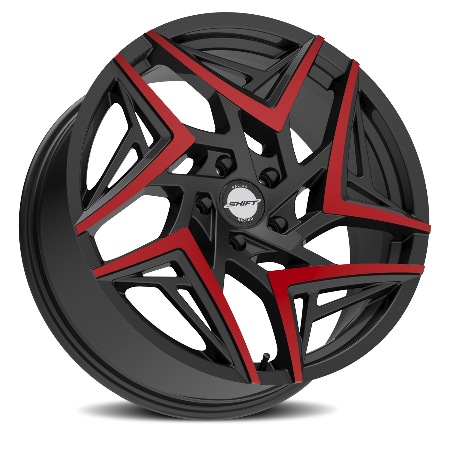 SHIFT H36 VALVE 18X8.5 35MM 5X114.3 GLOSS BLACK MACHINED RED TIPS | H3688551435GBMRT
