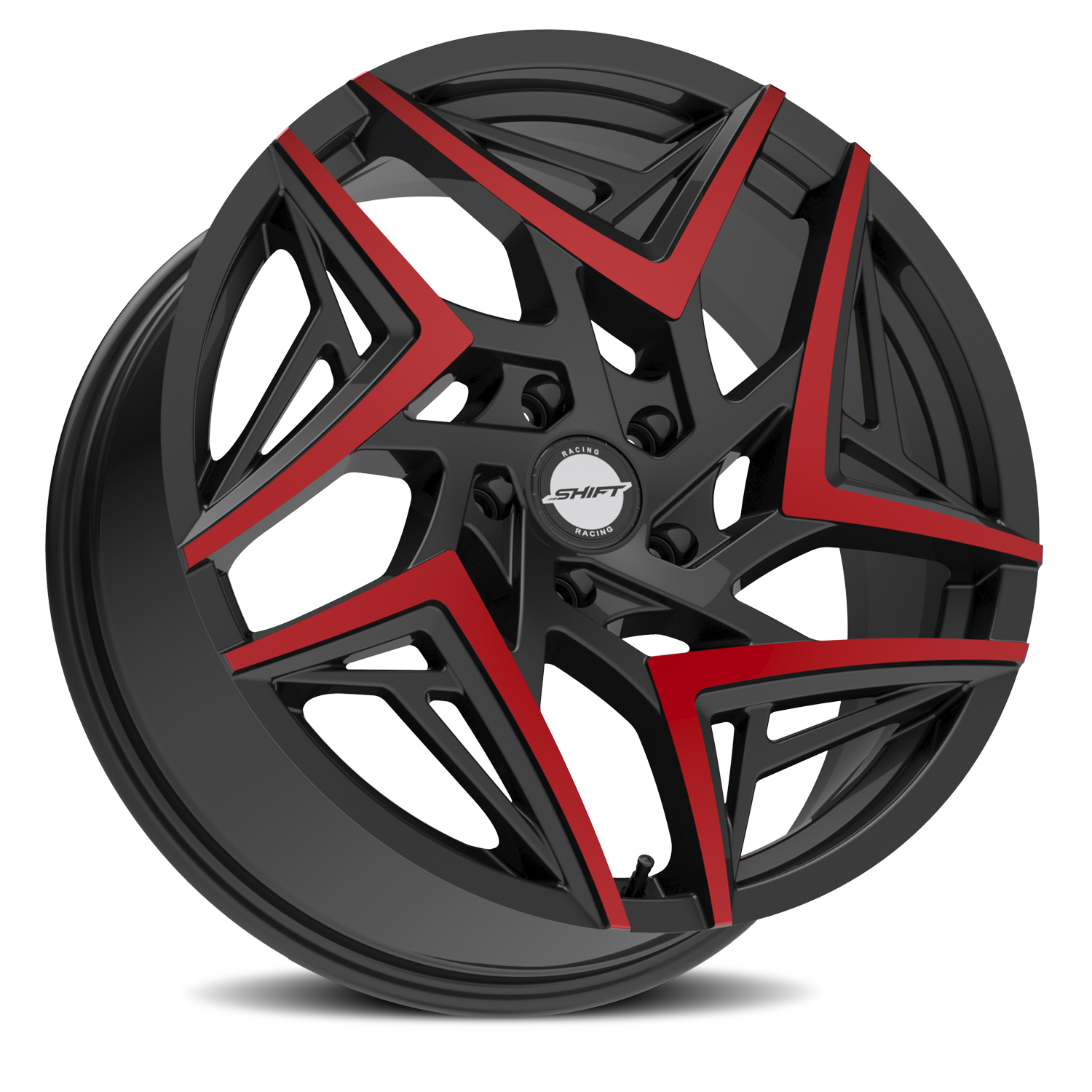 SHIFT H36 VALVE 18X8.5 35MM 5X114.3 GLOSS BLACK MACHINED RED TIPS | H3688551435GBMRT