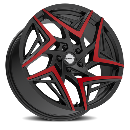 SHIFT H36 VALVE 18X8.5 35MM 5X114.3 GLOSS BLACK MACHINED RED TIPS | H3688551435GBMRT