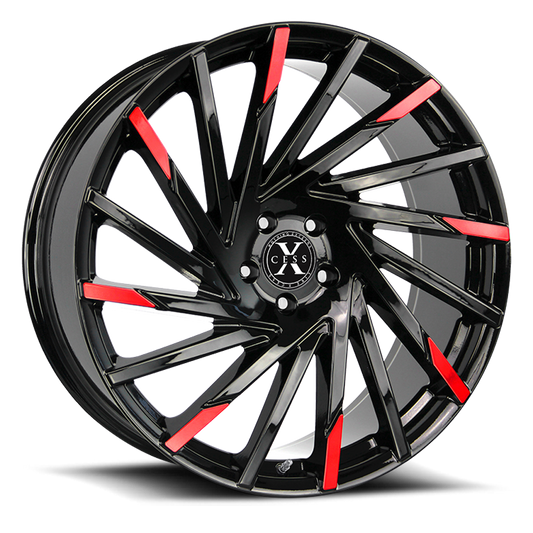 XCESS X02 X02 22X9 15MM 5X115 GLOSS BLACK MACHINED RED TIPS | X02251515GBMRT
