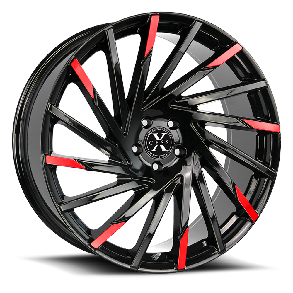 XCESS X02 X02 22X9 35MM 5X114.3 GLOSS BLACK MACHINED RED TIPS | X02251435GBMRT